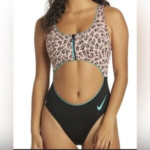 Nike Party Dots Women's Cutout One Piece Nessc266-626 Swimsuit Pink Blk
